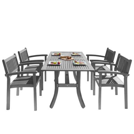 VIFAH Renaissance Outdoor Patio Hand-scraped Wood 5-piece Dining Set with Stacking Chairs V1300SET13